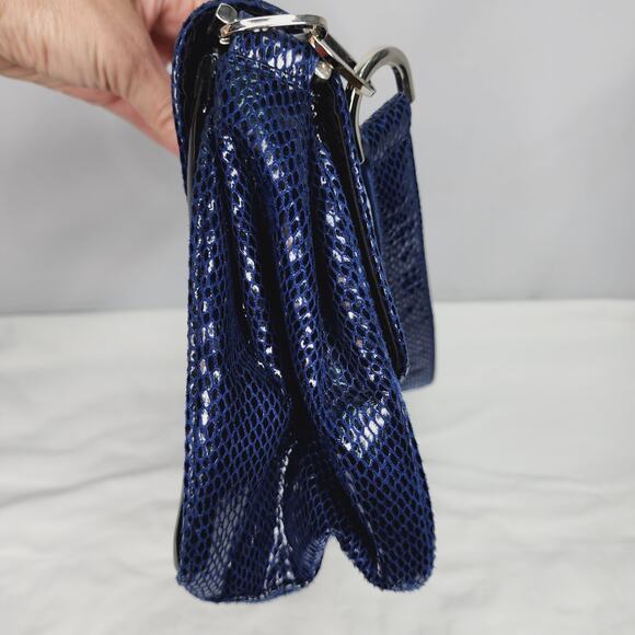 White House Black Market Blue Snakeskin pattern with Black Trim Shoulder Purse - Picture 3 of 15